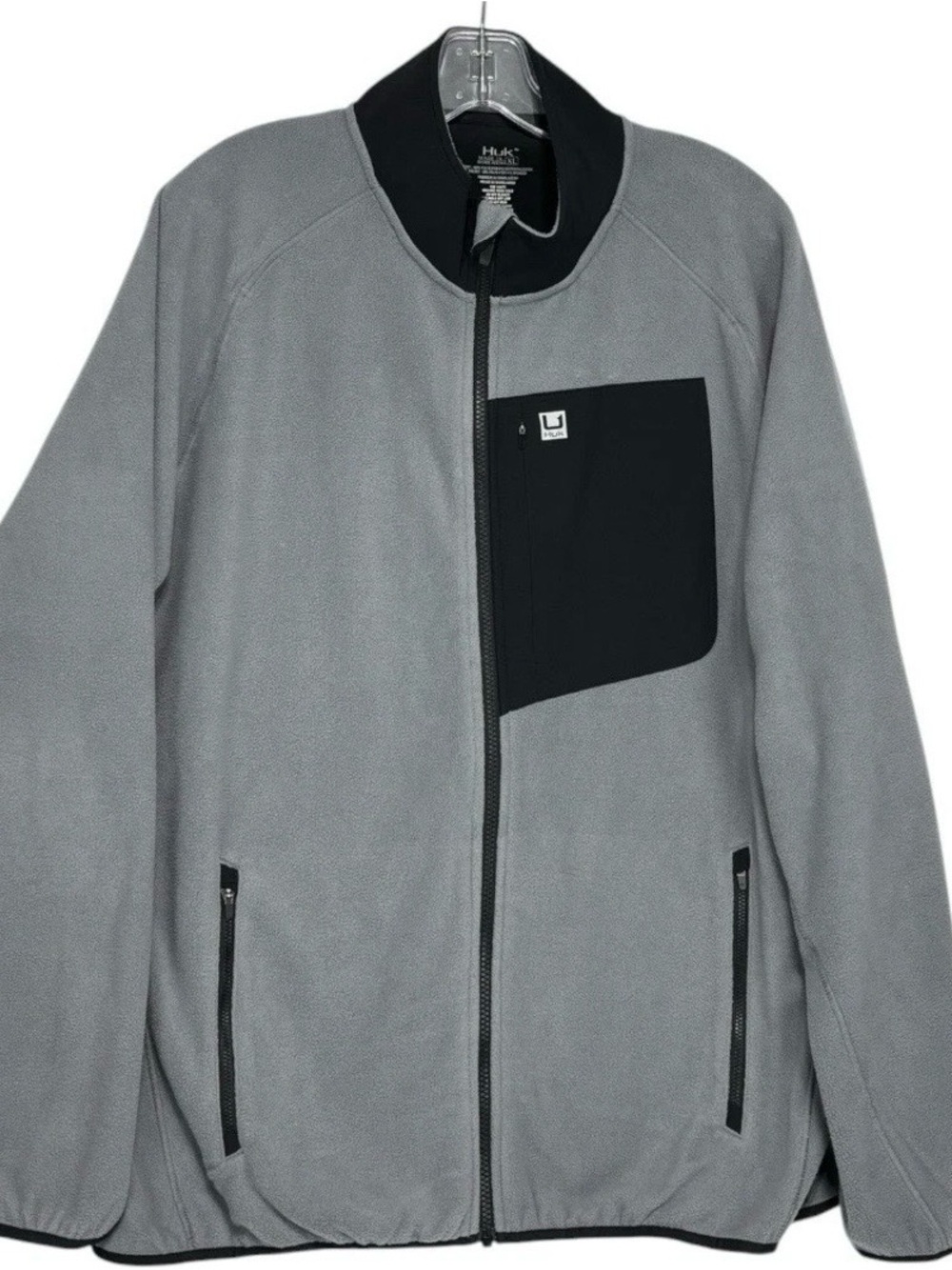 Huk Coastline Men’s XL Fleece Full Zip Jacket Black Gray Pockets Fishing Outdoor